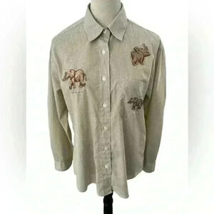 Las Olas Men’s Small Button Down Shirt Elephant Patches and Gold Accents